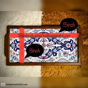 Imported Turkish wooden tray with ceramic tiles