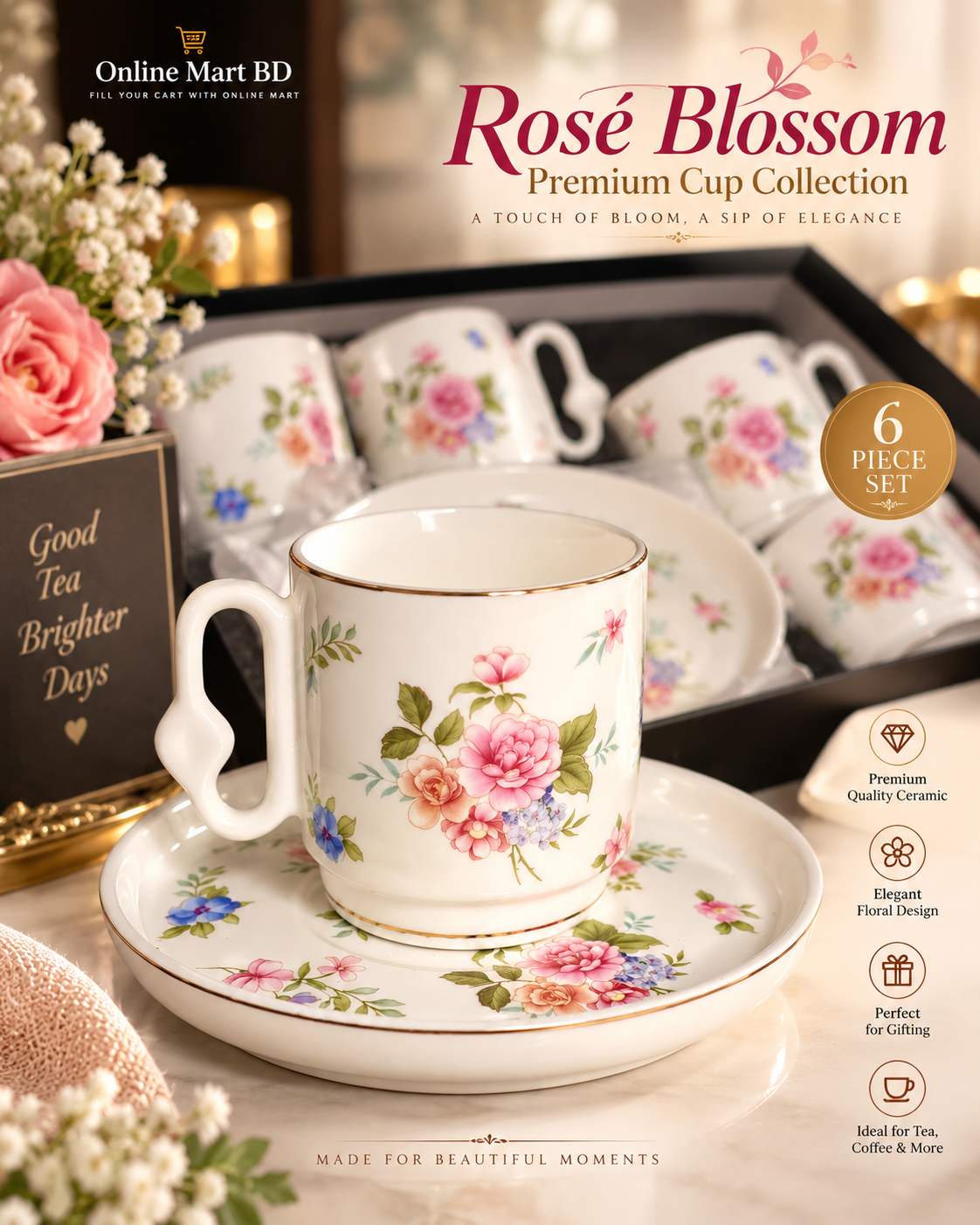 🌸 Meet Rosé Blossom A charming floral cup collection designed to make every tea or coffee moment feel a little more special.