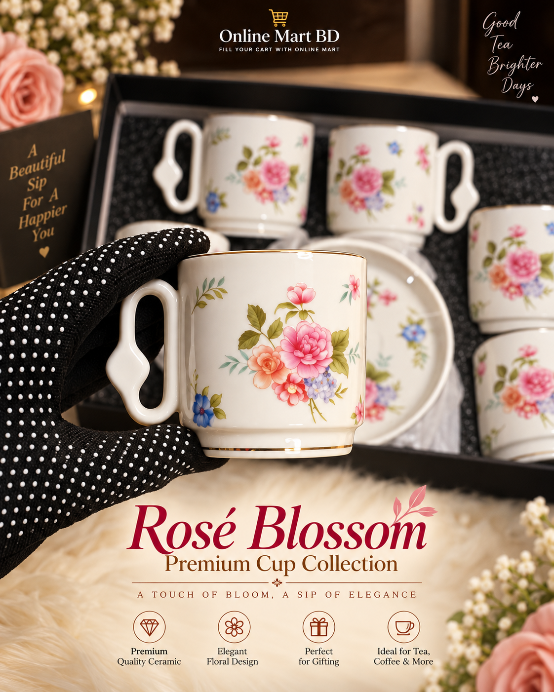 🌸 Meet Rosé Blossom A charming floral cup collection designed to make every tea or coffee moment feel a little more special.